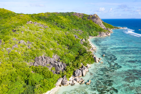 Famous Anse Source D'Argent beach on the La Digue island, Seychellesの写真素材