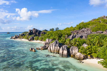 Famous Anse Source D'Argent beach on the La Digue island, Seychellesの写真素材