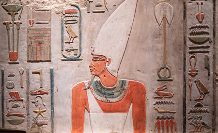 Egyptian hieroglyphs on the wallの写真素材