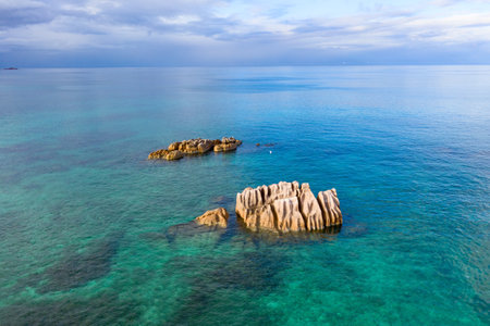 Famous Anse Volbert (Cote d'Or) beach on the Praslin island, Seychellesの写真素材