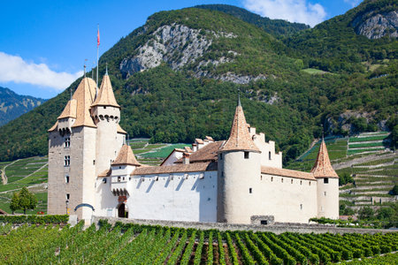 Famous castle Chateau d'Aigle in canton Vaud, Switzerlandのeditorial素材