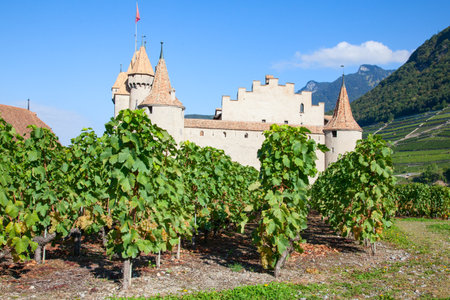 Famous castle Chateau d'Aigle in canton Vaud, Switzerlandのeditorial素材