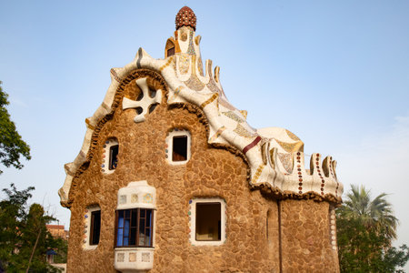 Famous Park Guell designed by Antonio Gaudi, Barcelona, Spainのeditorial素材