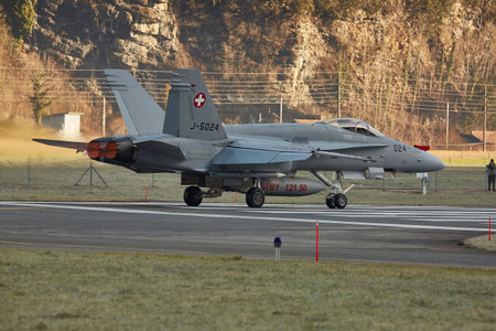 Swiss Air Force F / A-18 Hornet Air Patrol during WEF 2018, Meiringen Airbase