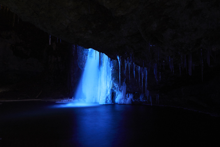 Waterfall Giessen Light Painting at nightの写真素材