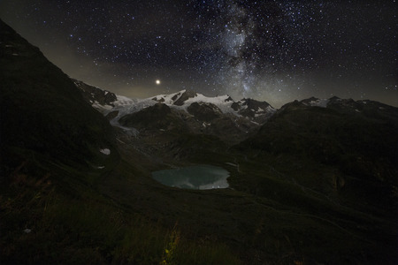 Starry milkyway night on Sustenpass, Switzerlandの写真素材