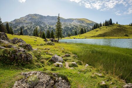 Seebergsee lake in diemtigtal nature park switzerlandの写真素材