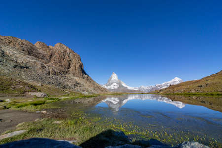 Matterhorn and Riffelsee in Zermatt Switzerlandの写真素材