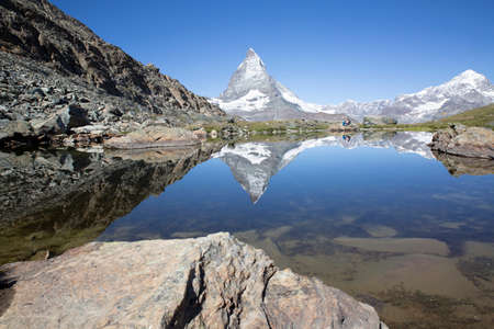Mountain Matterhorn with Riffelsee in Zermatt Switzerlandの写真素材
