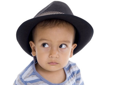 cute little boy with hat, isolated on white backgroundの写真素材