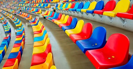 Colorful benches in a stadiumの写真素材