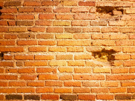Brick wall background in rural room, grungy rusty blocks of stonework technology / High resolution...