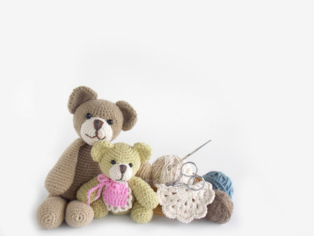 Cute handmade crochet teddy bear dollの写真素材