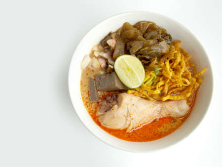 Chicken noodle curry Thai foodの写真素材