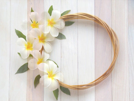 Beautiful flower on wooden background look like paintingの写真素材