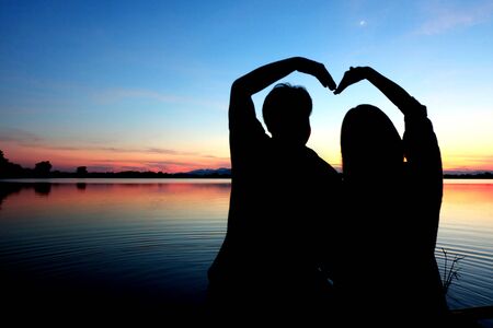Silhouette couple of loveの写真素材