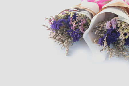 Dried flower bouquet on white background.の写真素材