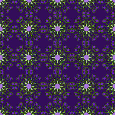 seamless geometric pattern, unusual flowers on purple background, vector illustrationのイラスト素材