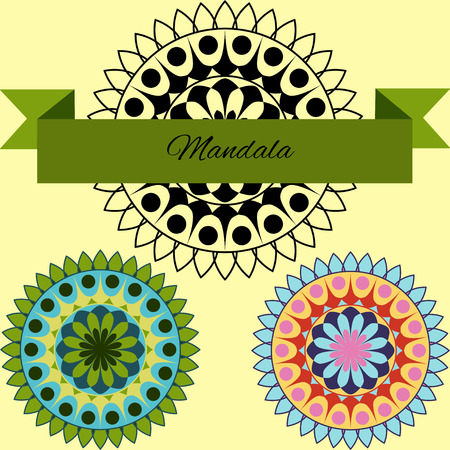 beautiful unusual pattern, mandala on a yellow background, the layout with text, vector illustrationのイラスト素材