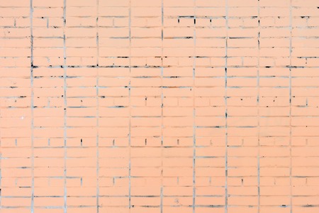 The wall is made of brick, painted in a pale orange color. Beautiful background. Empty place.