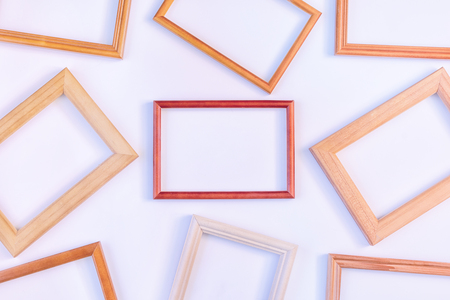 Red empty frames laid out on a whiteの写真素材