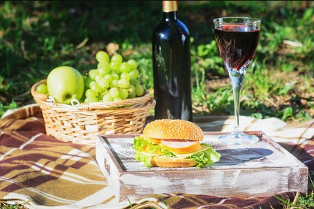 Summertime Picnic Lunch at Green Sunny Meadowの写真素材