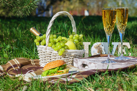 Picnic Time Romantic Fresh Dinner at Summer Meadowの写真素材