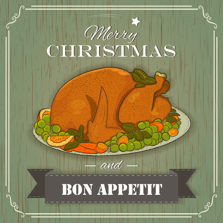 christmas turkey vintage style for rrestaurants and cafe menuのイラスト素材