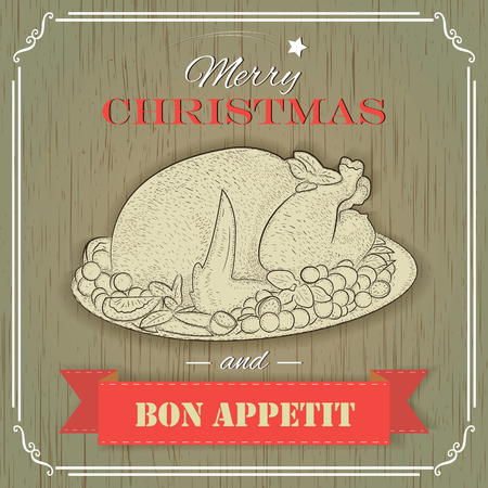 christmas turkey vintage style for rrestaurants and cafe menuのイラスト素材