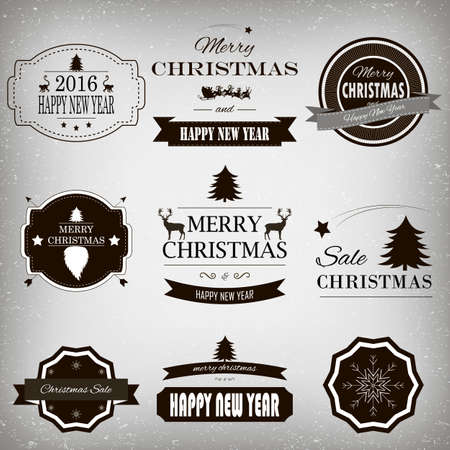 Christmas Decorations Vector Design Elements. Typographic elements, Symbols, Icons, Vintage Labels, Badges, Ornaments and Ribbon, Merry Christmas Happy New Year and Happy Holidays wishesのイラスト素材