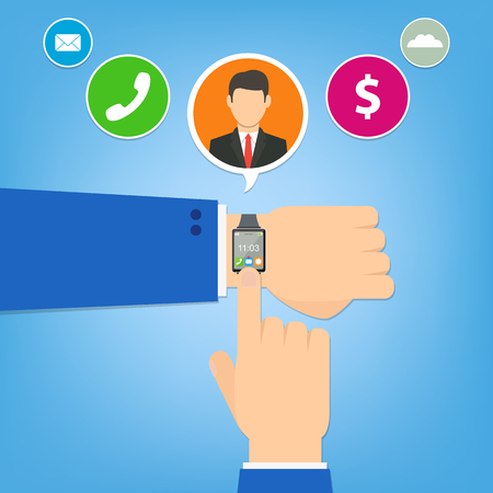 smart watch new technology electronic device with apps icons flat design. Vector illustrationのイラスト素材