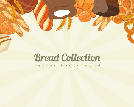 Bread collections. Food background with bread icons. Bakery products. Vector illustrationのイラスト素材