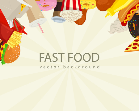 Fast food background with colorful fast food icons. Vector illustrationのイラスト素材