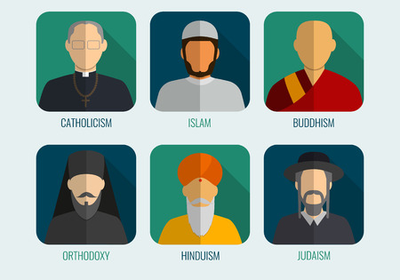 World religions monk people icons. Flat design style. Vector illustrationのイラスト素材