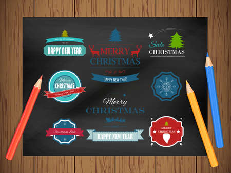 Christmas Decorations Vector Design Elements. Symbols, Icons, Vintage Labels, Badges, Ornaments and Ribbon, Merry Christmas Happy New Year and Happy Holidays wishes.のイラスト素材