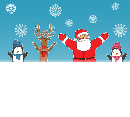 New year card for holiday design with Santa Claus, Reindeer and Penguins.のイラスト素材