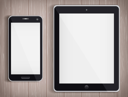 Realistic Tablet PC and Phone with white screenのイラスト素材