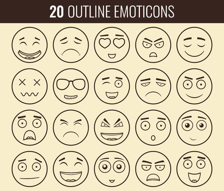Set of outline emoticons, emoji isolated on white background. Emoticon for web site, chat, sms.のイラスト素材