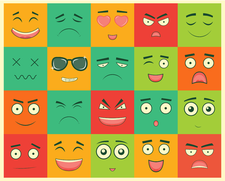 Set of square emoticons. Emoticon for web site, chat, sms.のイラスト素材