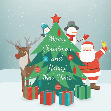 Greeting Christmas and New Year card. Merry christmas and happy new year wishes. Vector illustrationのイラスト素材