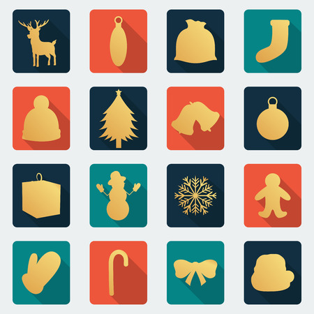 Christmas icon set. Flat design. Vector illustrationのイラスト素材
