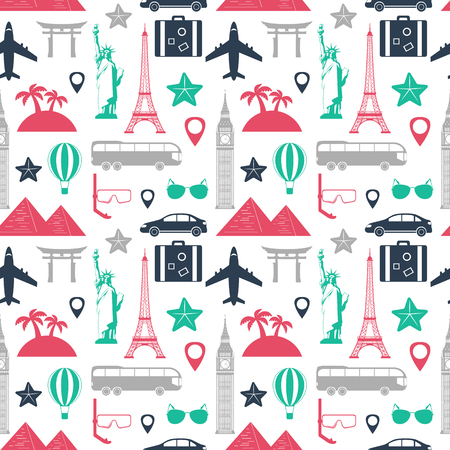 Travel and tourism seamless pattern. Vector illustrationのイラスト素材