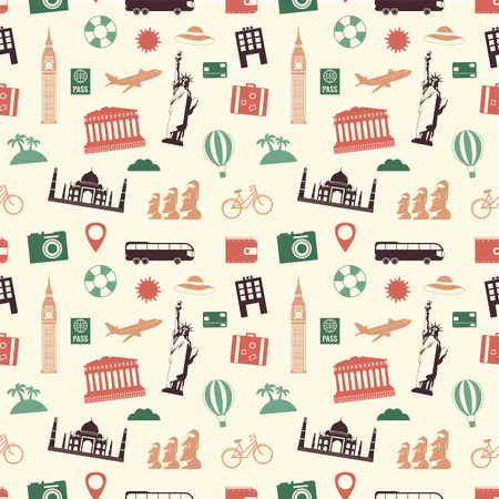 Travel and tourism seamless pattern. Vector illustrationのイラスト素材