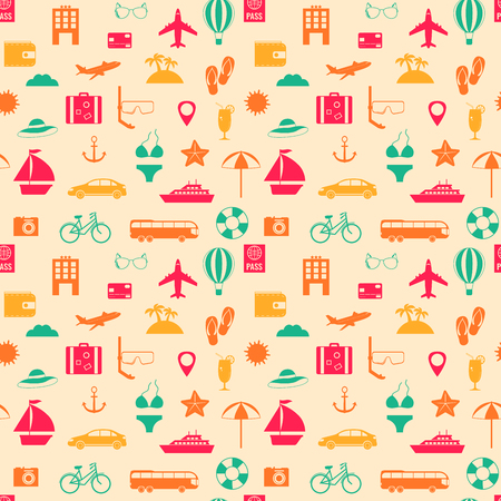 Travel and tourism seamless pattern. Vector illustrationのイラスト素材