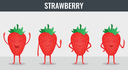 Strawberry. Funny cartoon fruits. Organic food. Vectorのイラスト素材
