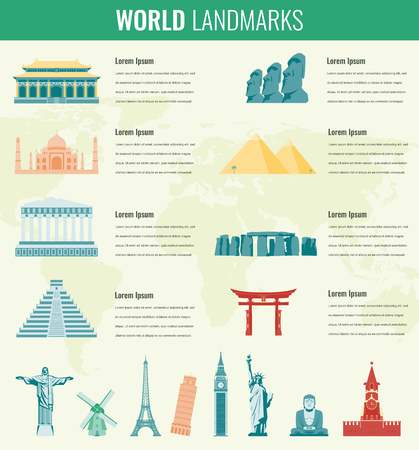 World landmarks Infographics set. Travel and Tourism concept. Vectorのイラスト素材