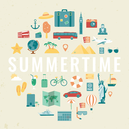 Summer holidays background with travel icons. Vectorのイラスト素材