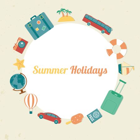 Summer holidays background with travel icons. Vectorのイラスト素材