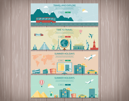 Travel and Tourism web banners. Concept website template. Vector.のイラスト素材