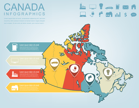 Canada map with Infographic elements. Infographics layouts. Vector illustrationのイラスト素材